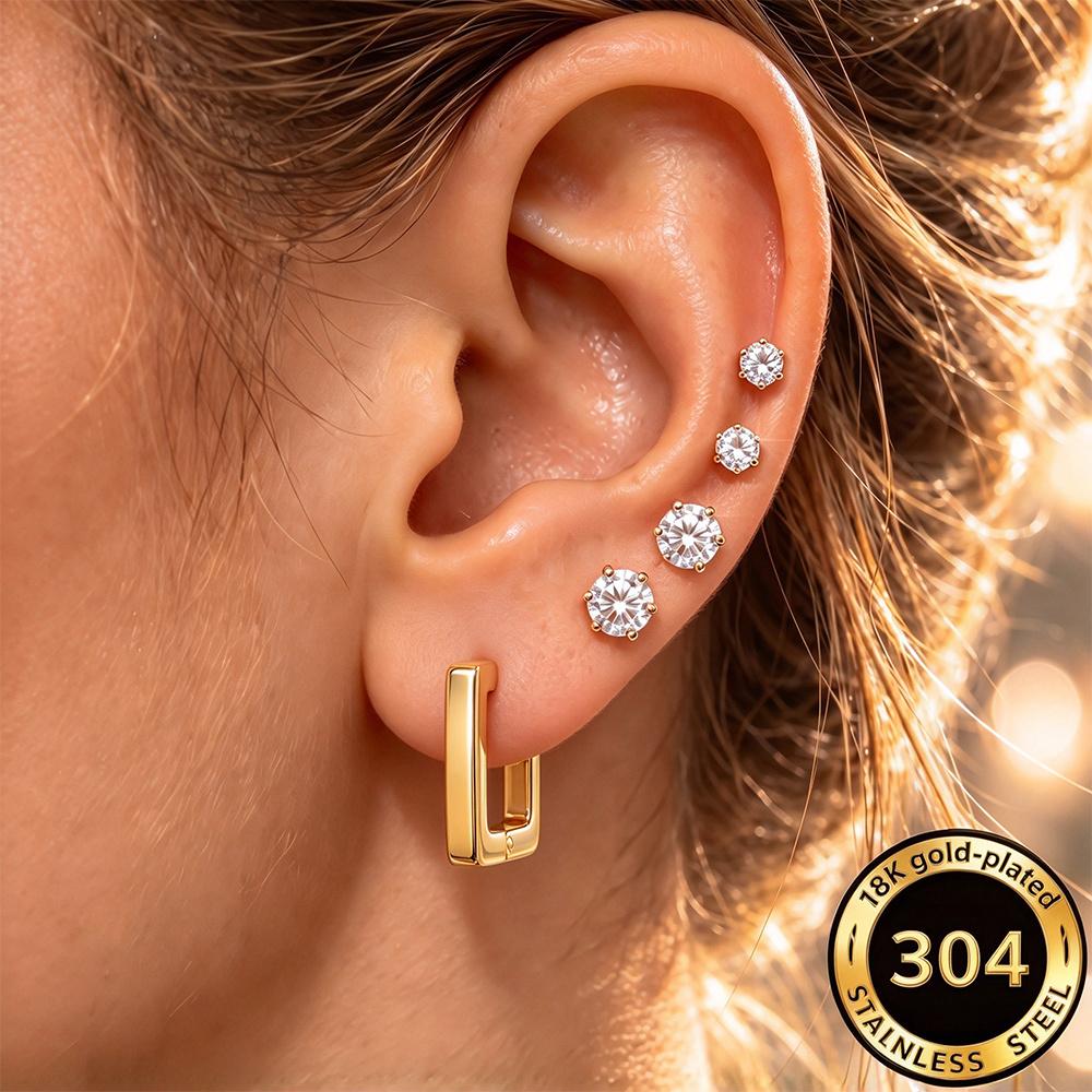 6pcs Luxury Multi Style Earring Combo Set, Elegant Stackable Designs